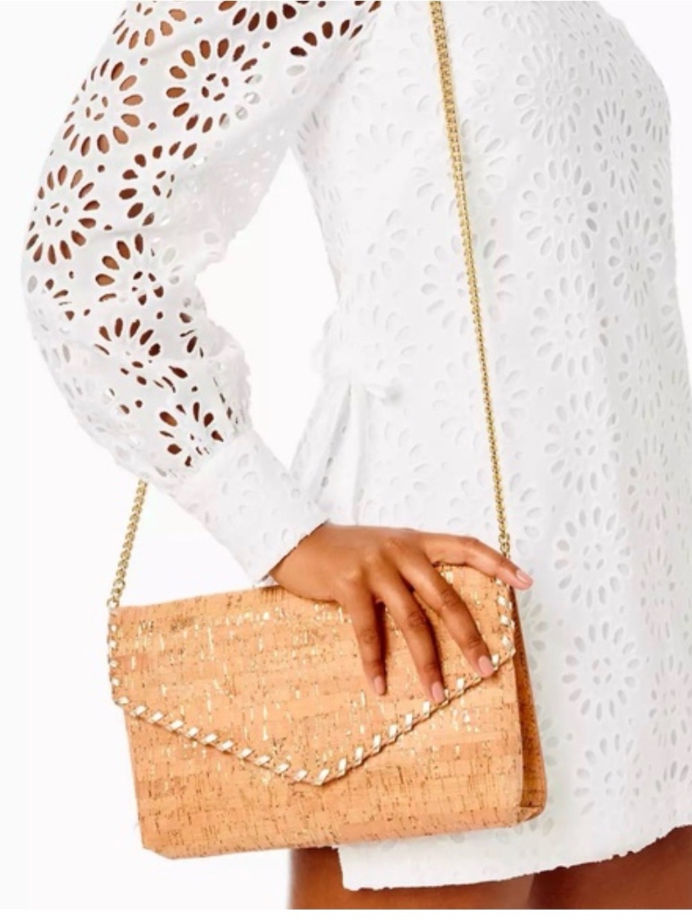 Lilly Pulitzer MADIGAN CORK CLUTCH/Cross Body in Natural & Gold.